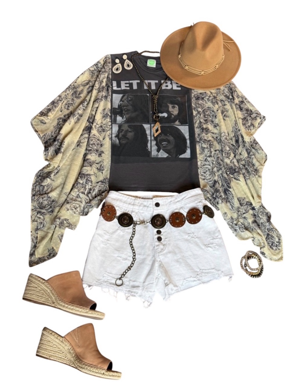 Beatles Upcycled Band Tee Boho Western Flowy Sleeves Small/Medium/Large